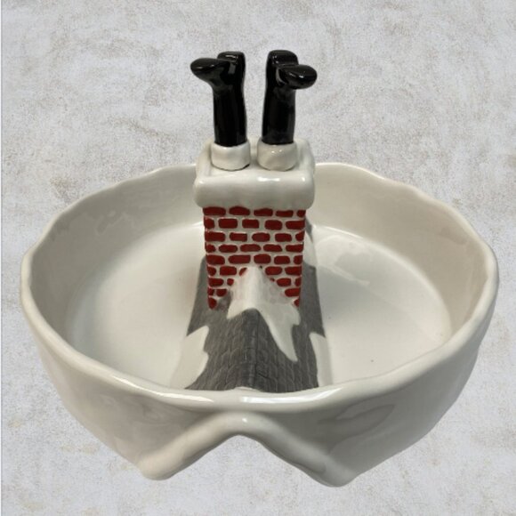 CHEESE PLATE -- Santa Down a Chimney, Ceramic Holiday Server, "Boots" Spreaders - Picture 2 of 6